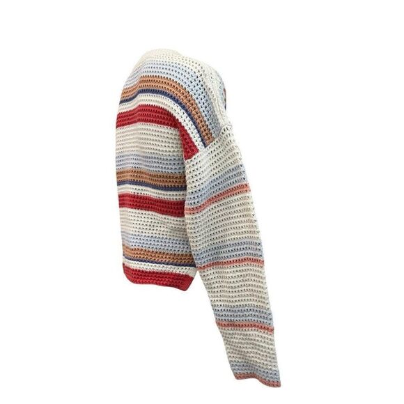 JOIE Ladies XS Striped Sweater Crochet Open Weave Crop Top Multicolor Diza - Picture 4 of 6